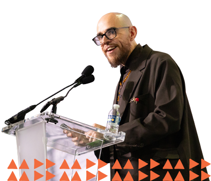 José Olivarez speaks on stage at the Chicago Public Library Foundation Awards